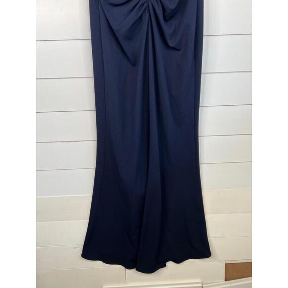 XSCAPE Navy Blue Off Shoulder Ruched Floor Length Evening Gown Dress Size 6 - Picture 10 of 13